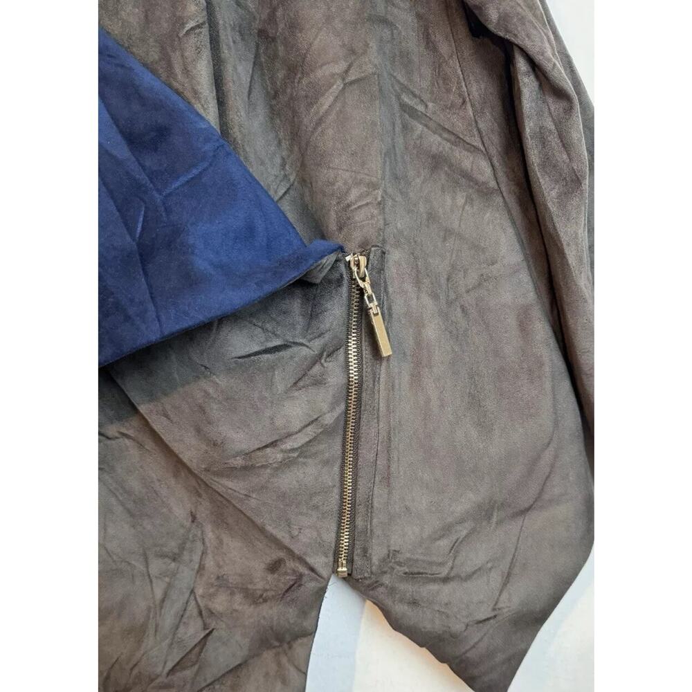 Adore Blue Gray Velvet Draped Asymmetric Zip Hi-Lo Hem Moto Jacket Small - Picture 8 of 11